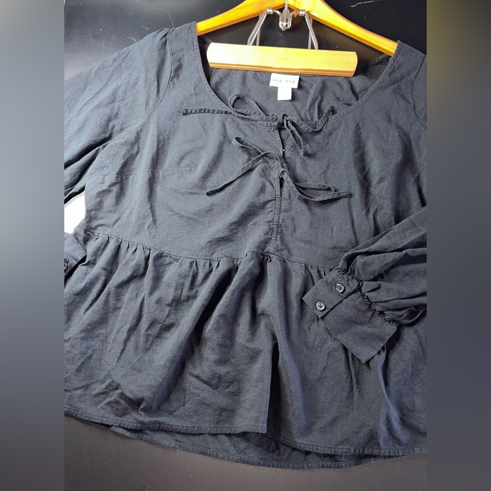 Ava & Viv Black Peasant Peplum Top Size X (14W) EUC